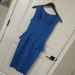 Tomsware Elegant Blue Sleeveless Pencil Skirt Dress